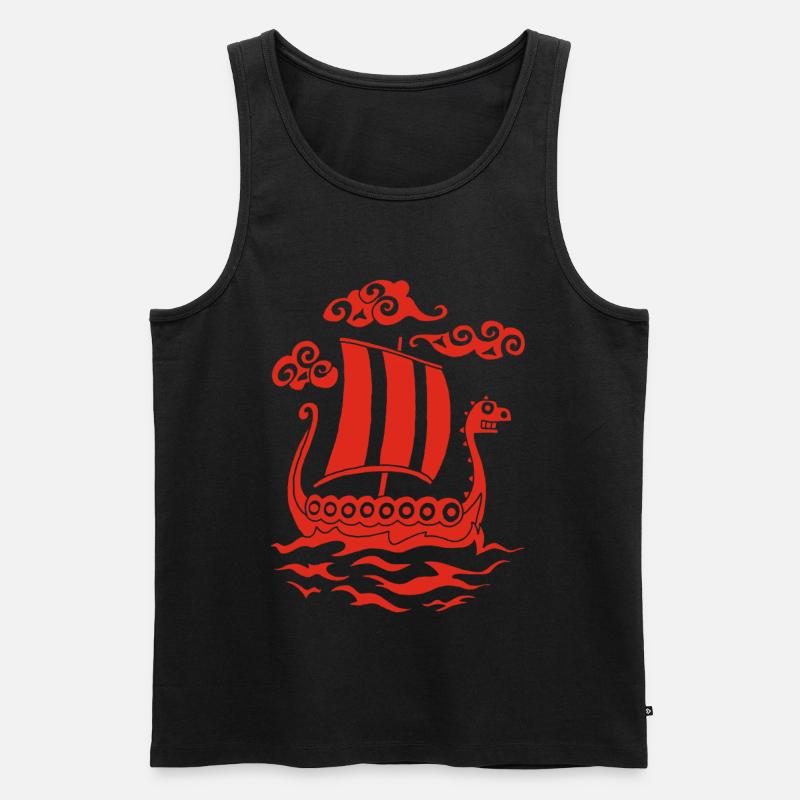 Lustiges rotes Drakkar - Männer Premium Bio Tank Top - Schwarz