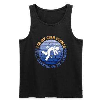 Ich mache meine eigenen Stunts und arbeite immer noch an meiner Landung - Männer Premium Bio Tank Top - Schwarz - Vorne - AI Model Male 178 light (178cm)
