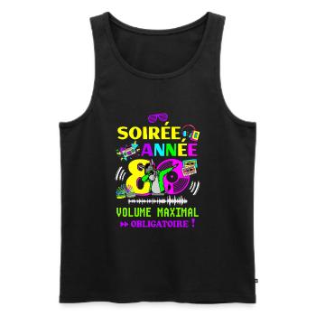 Soirée Année 80, Volume Maximal Obligatoire - Débardeur bio Premium Homme - noir - Devant - AI Model Male 178 light (178cm)