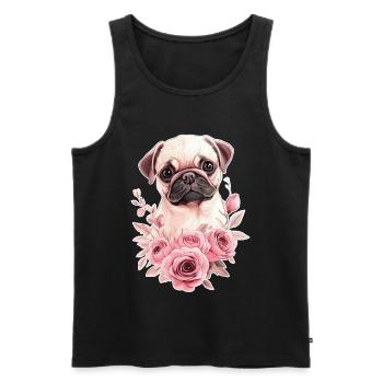 Mops mit Blumen - Männer Premium Bio Tank Top - Schwarz - Vorne - AI Model Male 178 light (178cm)