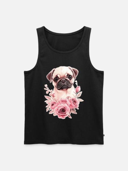 Pug with flowers - Men's Premium Organic Tank Top - black