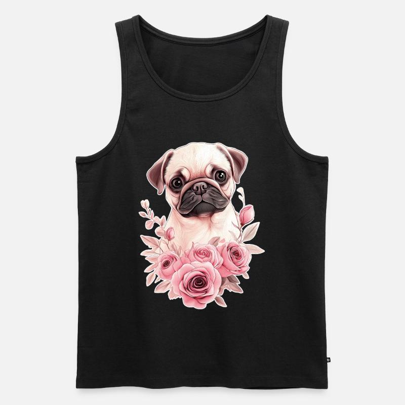 Mops mit Blumen - Männer Premium Bio Tank Top - Schwarz