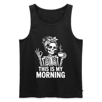 Skelett mit Kaffee Morgenritual - Männer Premium Bio Tank Top - Schwarz - Vorne - AI Model Male 178 light (178cm)