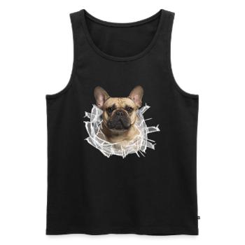 Französische Bulldogge im *Glas-Loch* - Männer Premium Bio Tank Top - Schwarz - Vorne - AI Model Male 178 light (178cm)