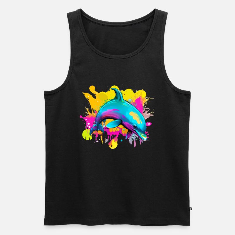 Bunter Delfin - Männer Premium Bio Tank Top - Schwarz