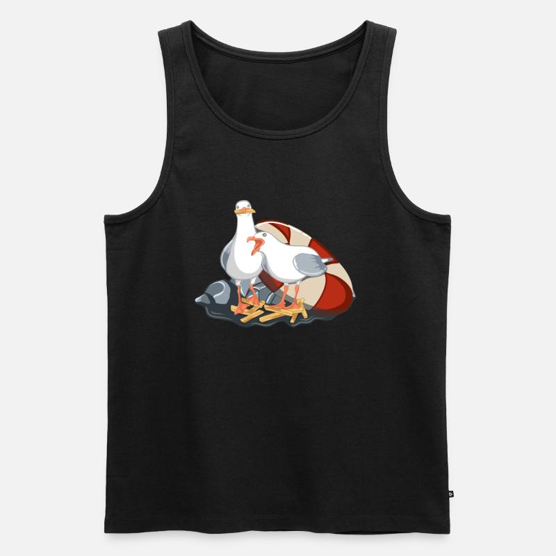 Lachende Seemöwen mit Pommes - Männer Premium Bio Tank Top - Schwarz