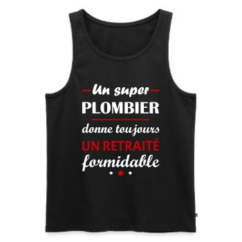 Un super plombier, retraité, cadeau retraite - Débardeur bio Premium Homme - noir - Devant - Michal (187cm)