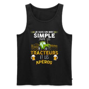 Bière et Tracteur Pour Un mec Simple Et Cool - Débardeur bio Premium Homme - noir - Devant - Michal (187cm)
