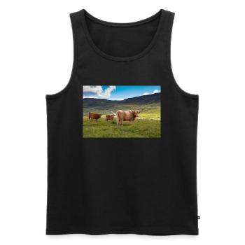 Schottische Hochlandrinder - Männer Premium Bio Tank Top - Schwarz - Vorne - AI Model Male 178 light (178cm)