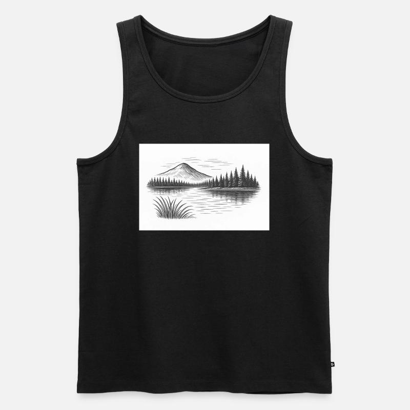 Bergpanorama hinter See - Männer Premium Bio Tank Top - Schwarz