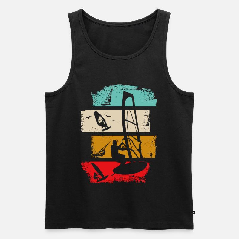 Windsurf Planche à voile Retro Stripe Bright - Débardeur bio Premium Homme - noir