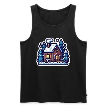 Cozy Winter Cabin: Festive Holiday Illustration - Men's Premium Organic Tank Top - black - Front - AI Model Male 178 light (178cm)