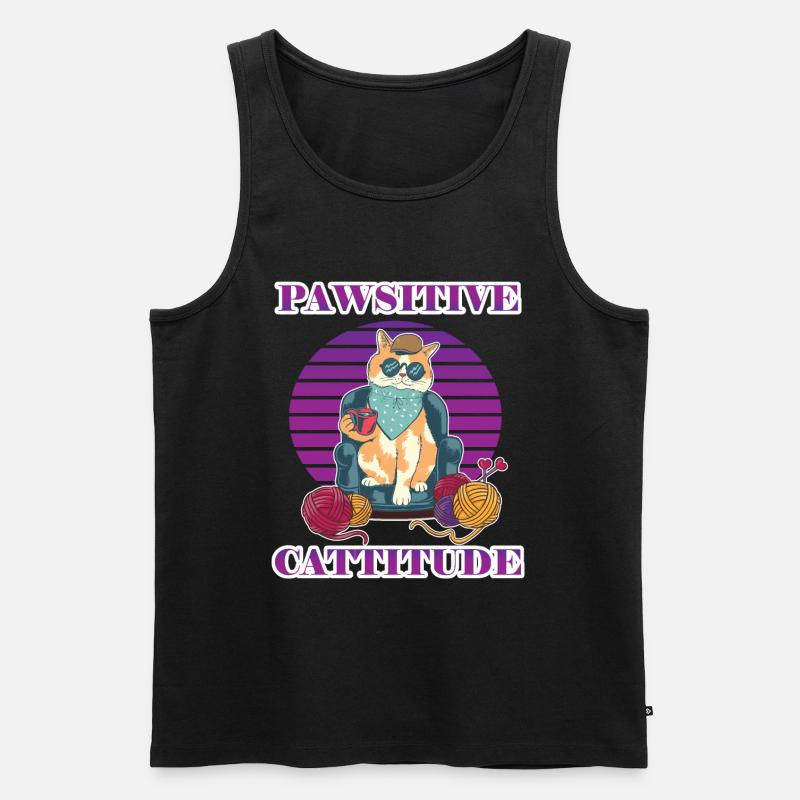 Pawsitive Cattitude - Männer Premium Bio Tank Top - Schwarz
