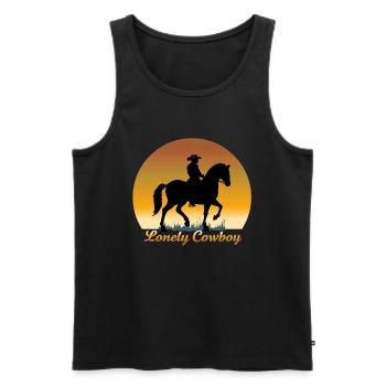 LONELY COWBOY - Men's Premium Organic Tank Top - black - Front - AI Model Male 178 light (178cm)