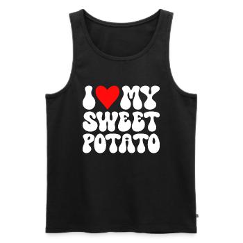 J'aime Ma Patate Douce Couple Thanksgiving - Débardeur bio Premium Homme - noir - Devant - Michal (187cm)
