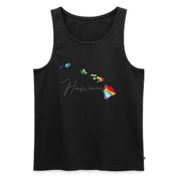 LGBTQ Flagge in der Hawaii State Landkarte HI - Männer Premium Bio Tank Top - Schwarz - Vorne - AI Model Male 178 light (178cm)