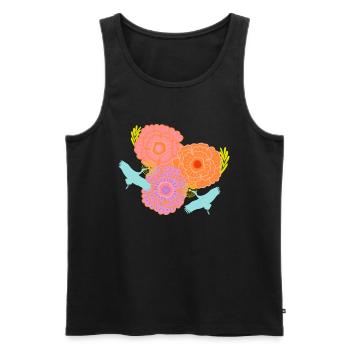 Peony and cranes - Men's Premium Organic Tank Top - black - Front - AI Model Male 178 light (178cm)