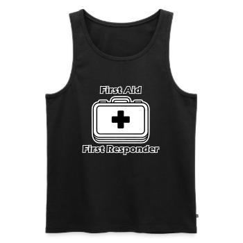 Medical Equipment - "First Aid, First Responder" - Men's Premium Organic Tank Top - black - Front - AI Model Male 178 light (178cm)