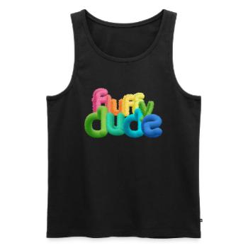 Fluffy Dude – Bunte 3D-Typografie mit plüschigem C - Männer Premium Bio Tank Top - Schwarz - Vorne - AI Model Male 178 light (178cm)