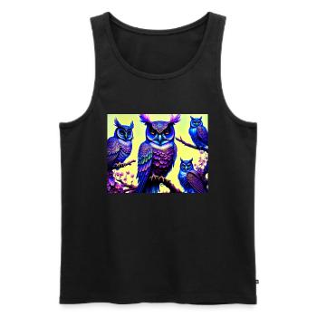 Owl - Men's Premium Organic Tank Top - black - Front - AI Model Male 178 light (178cm)