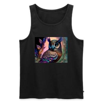 Owl - Men's Premium Organic Tank Top - black - Front - AI Model Male 178 light (178cm)