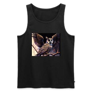 Owl - Men's Premium Organic Tank Top - black - Front - AI Model Male 178 light (178cm)