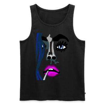 Gesicht eines Topmodel - rosa Mund und blaue Augen - Männer Premium Bio Tank Top - Schwarz - Vorne - AI Model Male 178 light (178cm)