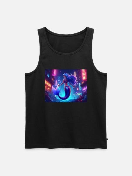 Cyber Mermaid – Neon Ocean Queen - Männer Premium Bio Tank Top - Schwarz