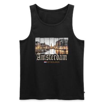 Amsterdam Pays-Bas by Night Holland Vintage - Débardeur bio Premium Homme - noir - Devant - AI Model Male 178 light (178cm)