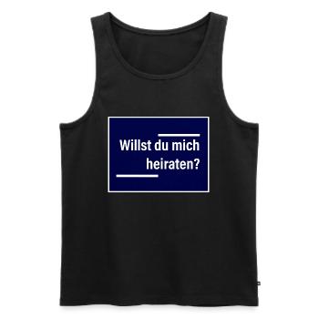 Willst du mich heiraten? Blau/weiß und deutlich. - Männer Premium Bio Tank Top - Schwarz - Vorne - AI Model Male 178 light (178cm)
