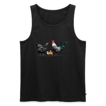Famille de poulets (coq, poule, poussin) - Débardeur bio Premium Homme - noir - Devant - Michal (187cm)