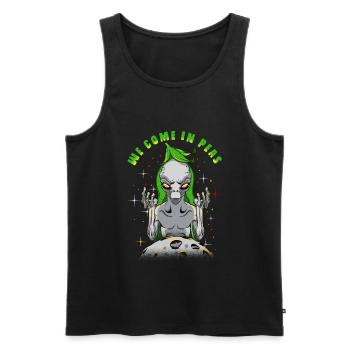 Außerirdische Aliens We Come In Peas Geschenk - Männer Premium Bio Tank Top - Schwarz - Vorne - AI Model Male 178 light (178cm)