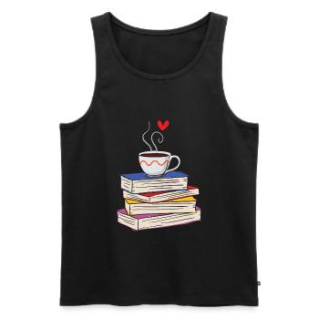 Hot Cup of Coffee and Books - Men's Premium Organic Tank Top - black - Front - AI Model Male 178 light (178cm)