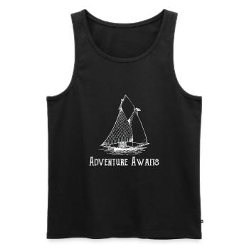 Adventure Awaits - Men's Premium Organic Tank Top - black - Front - AI Model Male 178 light (178cm)