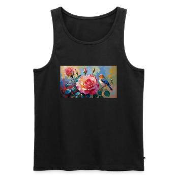 Bunte Harmonie – Rosenpracht mit Vogel in Ölmalere - Männer Premium Bio Tank Top - Schwarz - Vorne - AI Model Male 178 light (178cm)
