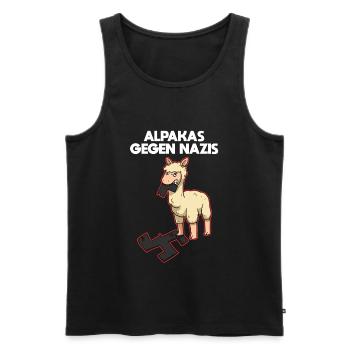 Alpakas gegen Nazis - Männer Premium Bio Tank Top - Schwarz - Vorne - Michal (187cm)