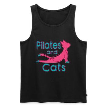 Motif de relaxation Pilates et chats - Débardeur bio Premium Homme - noir - Devant - AI Model Male 178 light (178cm)