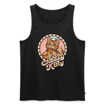 Chat Vintage avec Pizza | Rétro des années 70 des années 80 - Débardeur bio Premium Homme - noir - Devant - Michal (187cm)