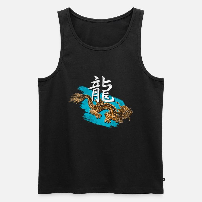 Drache mit chinesischen Schirftzeichen - Männer Premium Bio Tank Top - Schwarz
