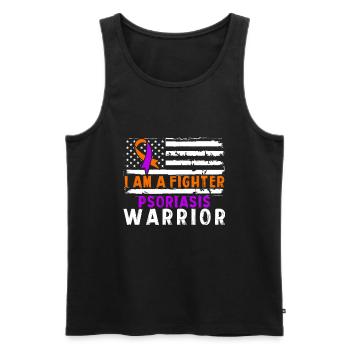 Psoriasis Warrior Fighter Ruban orange lavande - Débardeur bio Premium Homme - noir - Devant - Michal (187cm)