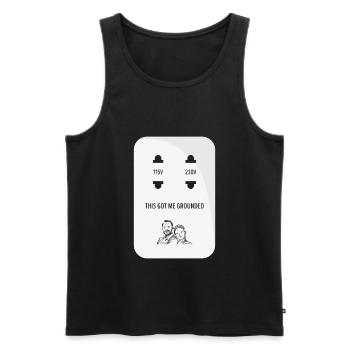 Socket Jokes Grounded Strict Parents Puns - Men's Premium Organic Tank Top - black - Front - AI Model Male 178 light (178cm)