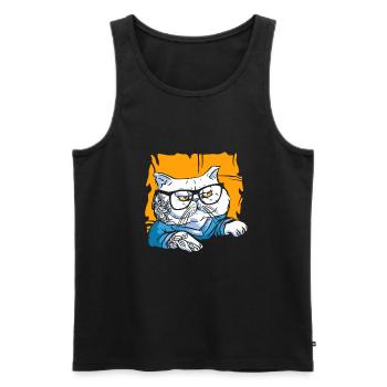 Stilvolle Nerd Persische Katze Beanie Brille - Männer Premium Bio Tank Top - Schwarz - Vorne - Michal (187cm)