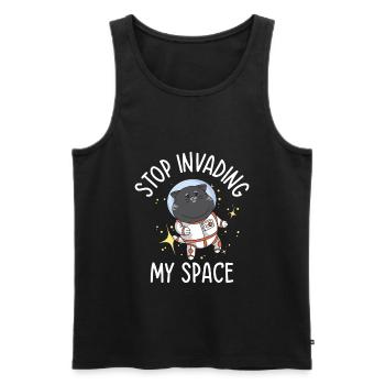 Astronaute de chat ronronnant dans l’espace - Débardeur bio Premium Homme - noir - Devant - Michal (187cm)
