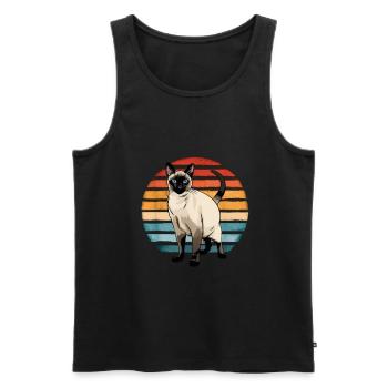 Chat siamois Vintage Sunset Retro Chaton - Débardeur bio Premium Homme - noir - Devant - Michal (187cm)
