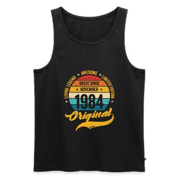 Rétro 40 ans Novembre 1984 Anniversaire Vintage - Débardeur bio Premium Homme - noir - Devant - Michal (187cm)