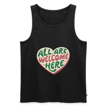 Alle sind hier willkommen inklusive - Männer Premium Bio Tank Top - Schwarz - Vorne - AI Model Male 178 light (178cm)