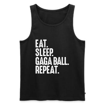 Manger. Dormir. Bal de Gaga. Répéter. Ballon chasseur Gagaball - Débardeur bio Premium Homme - noir - Devant - Michal (187cm)