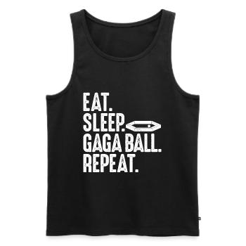 Manger. Dormir. Bal de Gaga. Répéter. Ballon chasseur Gagaball - Débardeur bio Premium Homme - noir - Devant - Michal (187cm)