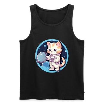 Astronaut Kitty erforscht die kosmische Grenze - Männer Premium Bio Tank Top - Schwarz - Vorne - Michal (187cm)