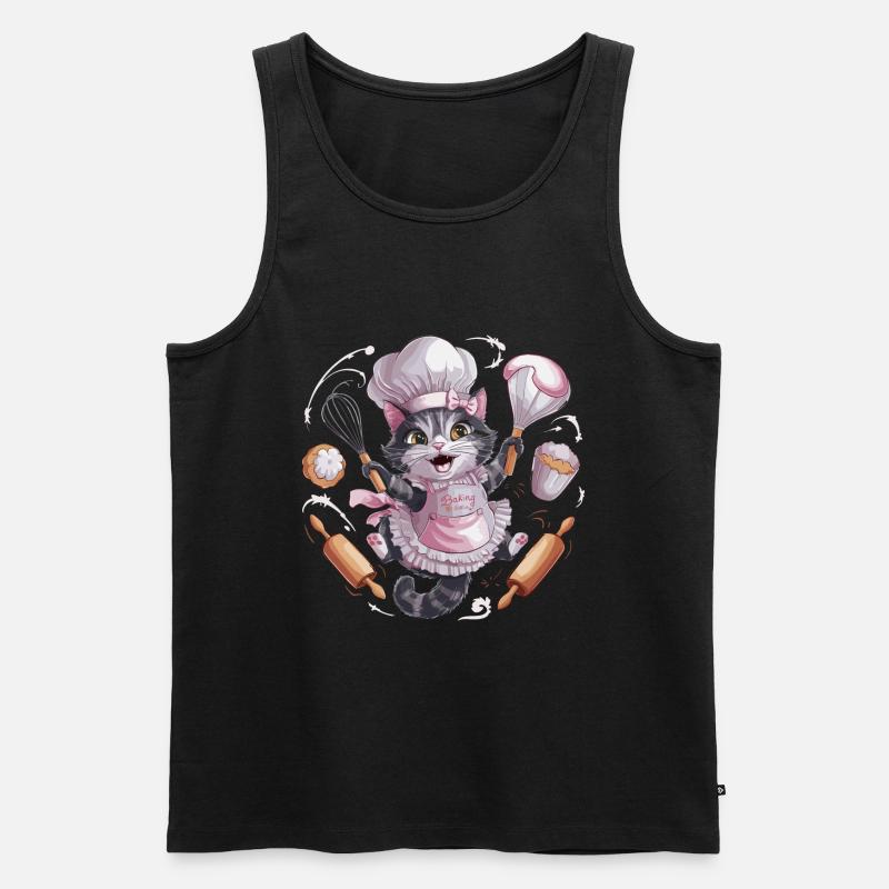 Liebenswerte Katze beim Backen - Männer Premium Bio Tank Top - Schwarz